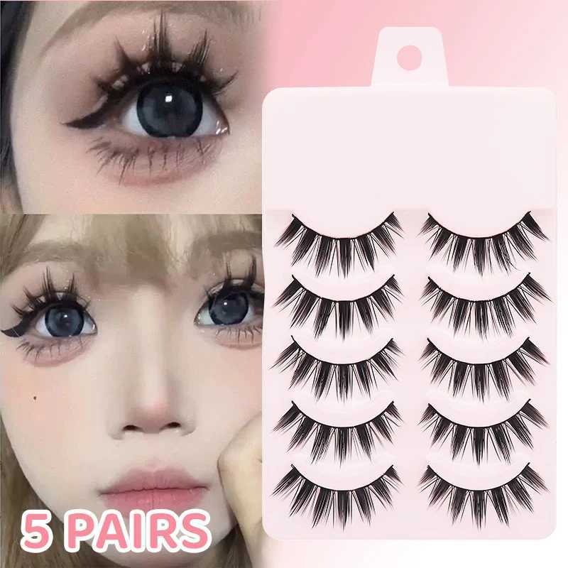 5 Pairs Manga Lashes Eyes Lashes Soft Natural Long Eyelashes Fake Lashes Anime Wispy Strip False Eyelashes Makeup Z250731