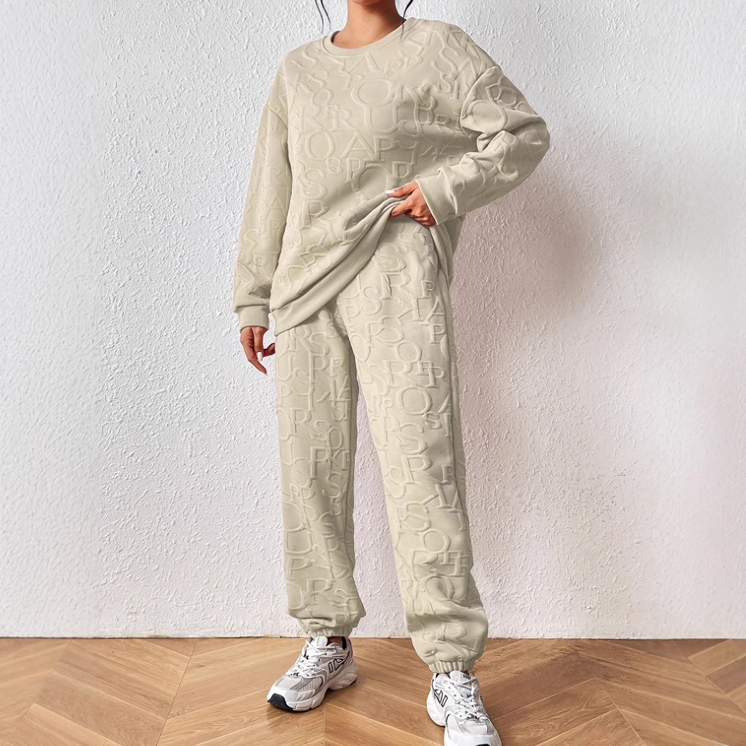 F2050 Autumn and Winter New Product Womens Autumn and Winter Round Neck Sweatshirt fashion loose Pants Set