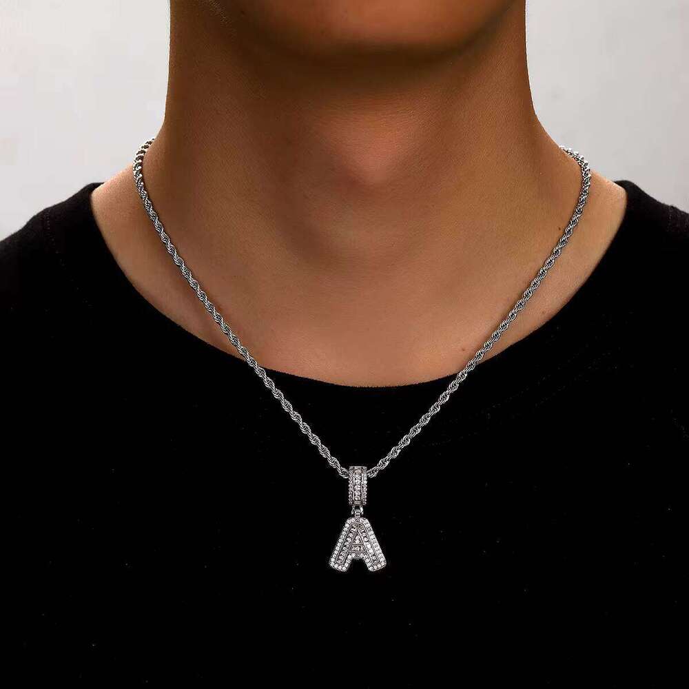 TZM1 Sier Unisex Hip-Hop New Rock English Pendant Fashion Men's Zircon Letter Necklace Jewelry Brass