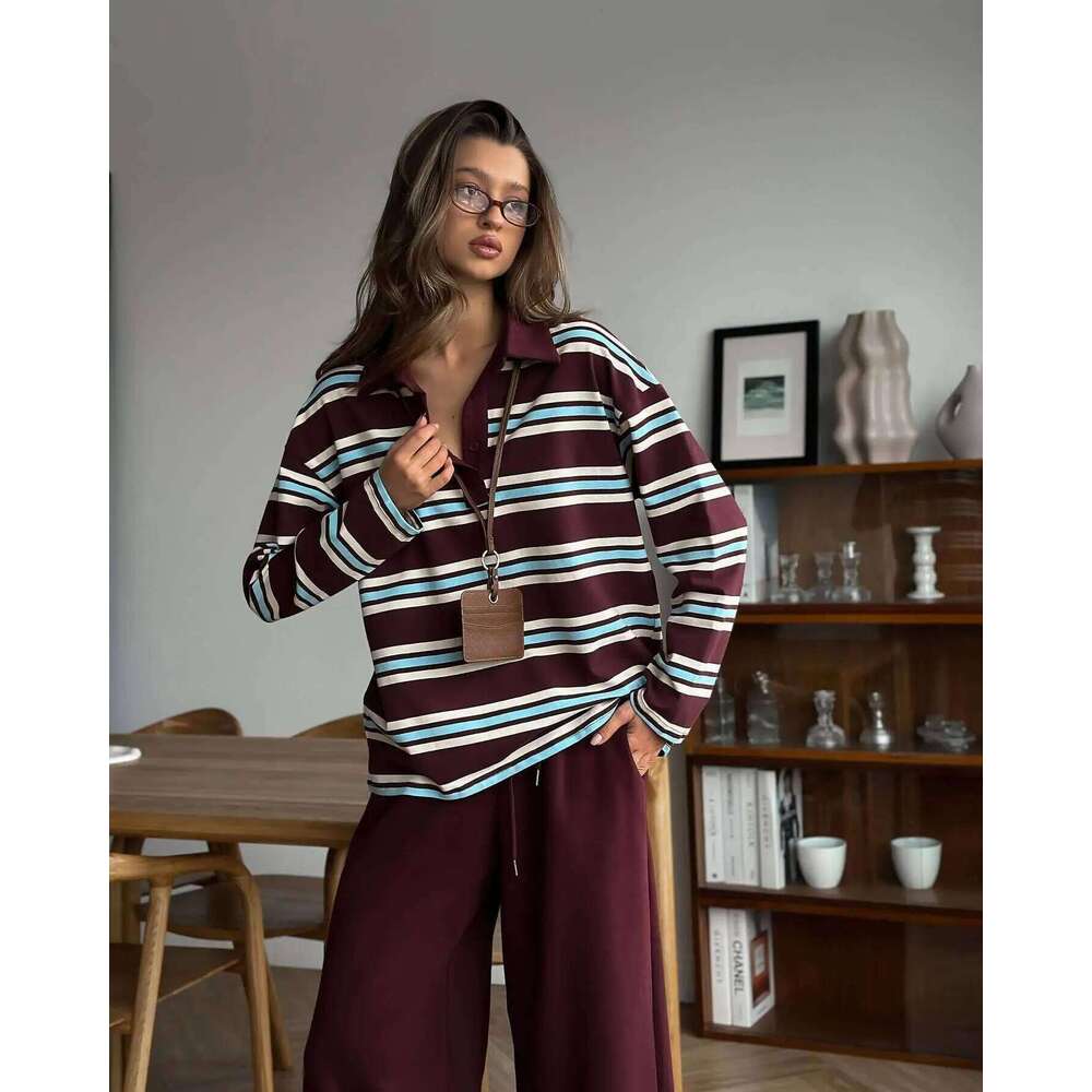 Designer Clothing 2025 Designer Clothing 2025 Women's Shirt, Long Sleeve T-Shirt, Striped Polo Tees, Preppy Style, Trends 2025
