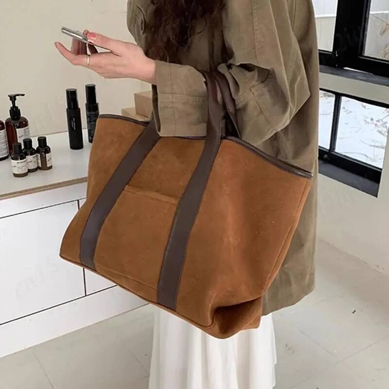 Vintage Suede Large Capacity Handbag Simple All-match Fashion Tote Bags Design Casual Top Handle Shoulder Bag For Women