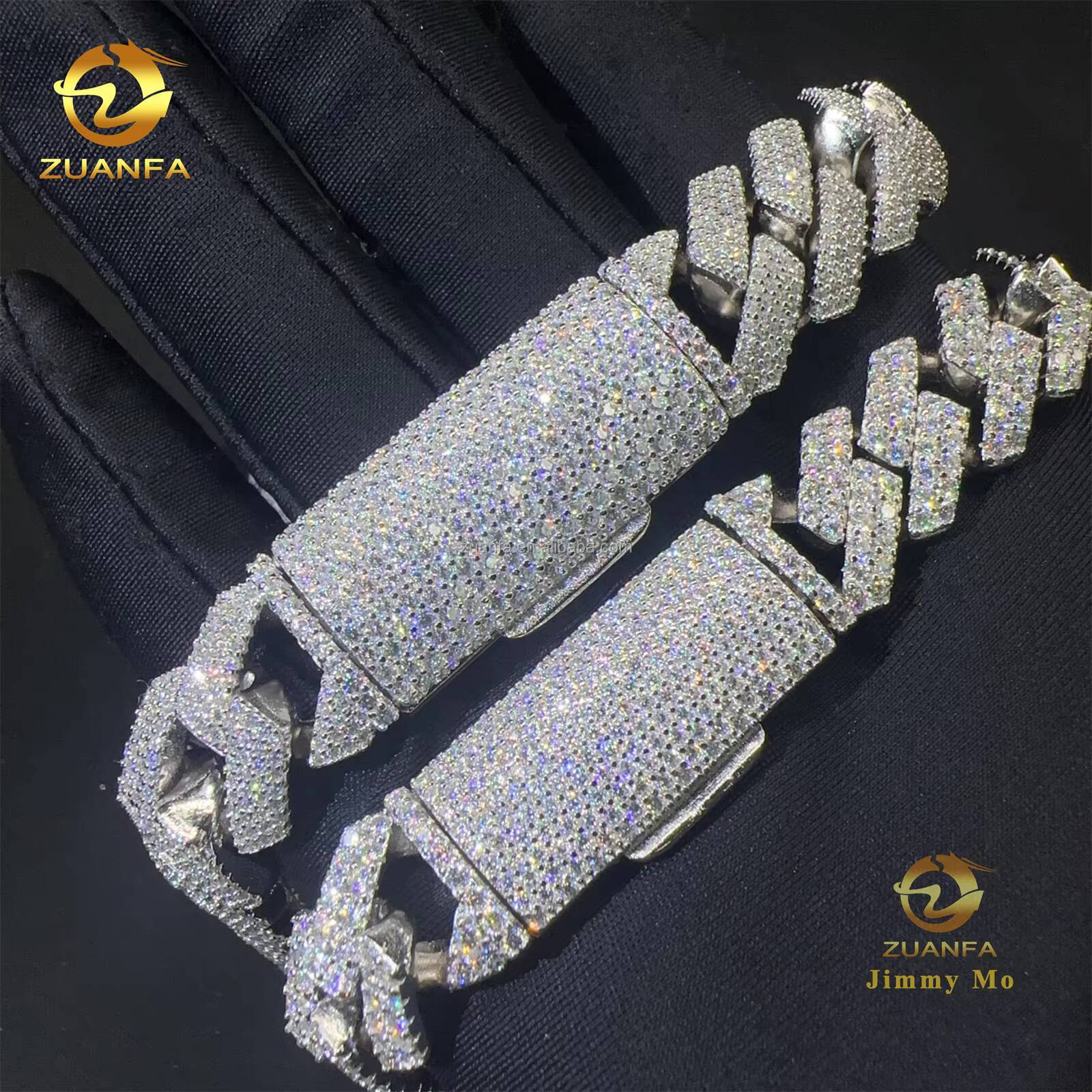 Popular Style Prong Setting 13mm 15mm Big Guy Heavy Iced Out Hip Hop S925 Sterling Silver Moissanite Diamond Miami Cuban Link