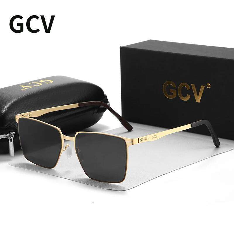 GCV Polarized Sunglasses Aluminum Magnesium Sun Driving Glasses Rectangle Shades For Men UV400