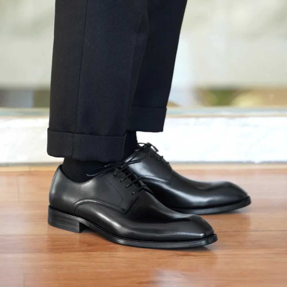 Wood Grain Derby Shoes Fion Formal Shoes for Men Business Dress Square Toe Rubber Social Mens Shoes ing Oxfords Y250730