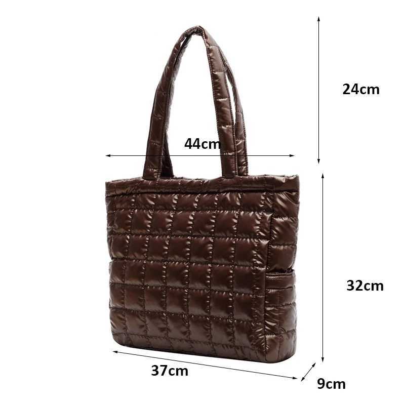 Hot S Winter Space Cott Totes Wen Large Capacity Padded Shoulder Bag Luxury Down Handbag Fem Shopping Armpit Bag Y250730