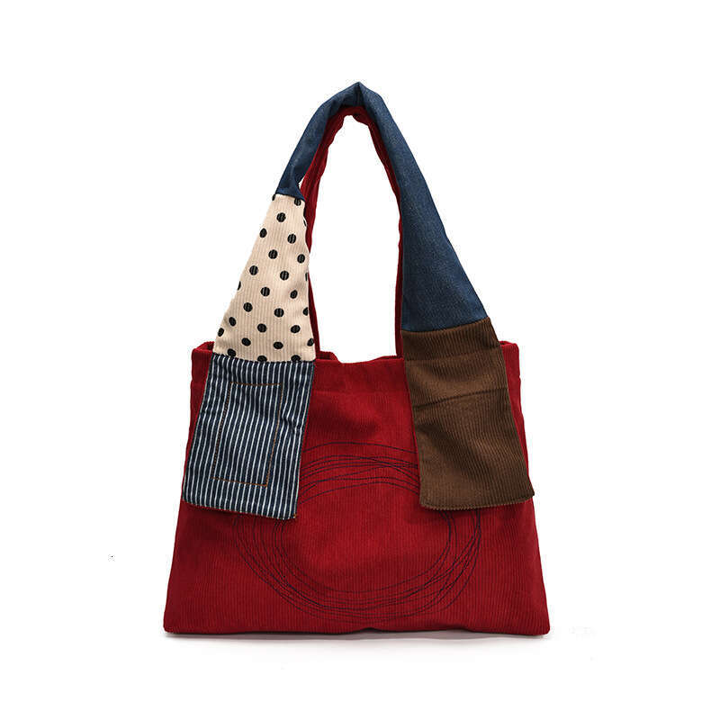 2025 New Artistic Casual Patchwork Corduroy Tote Niche Design Handheld Commuter Shoulder Bag