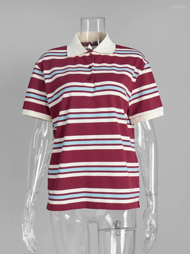 Women's Polos Sumuyoo Retro Striped Polo T-Shirt Loose Fit Short Sleeve Casual Knitted Shirt Fashionable Summer Top For Ladies