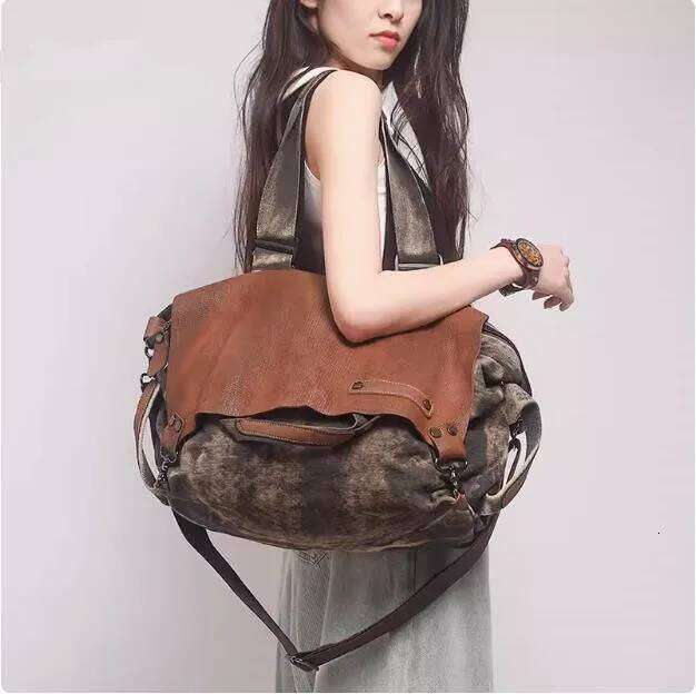 Vintage cowhide canvas summer new high-quality Tote women's large capacity single shoulder crossbody bag