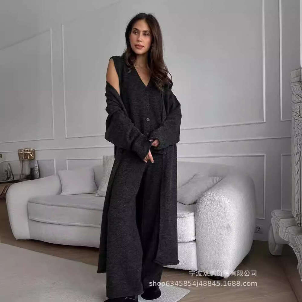 Autumn Winter New Knitted Three-Piece Set For Women OL Style Sweater Cardigan + Pants B5