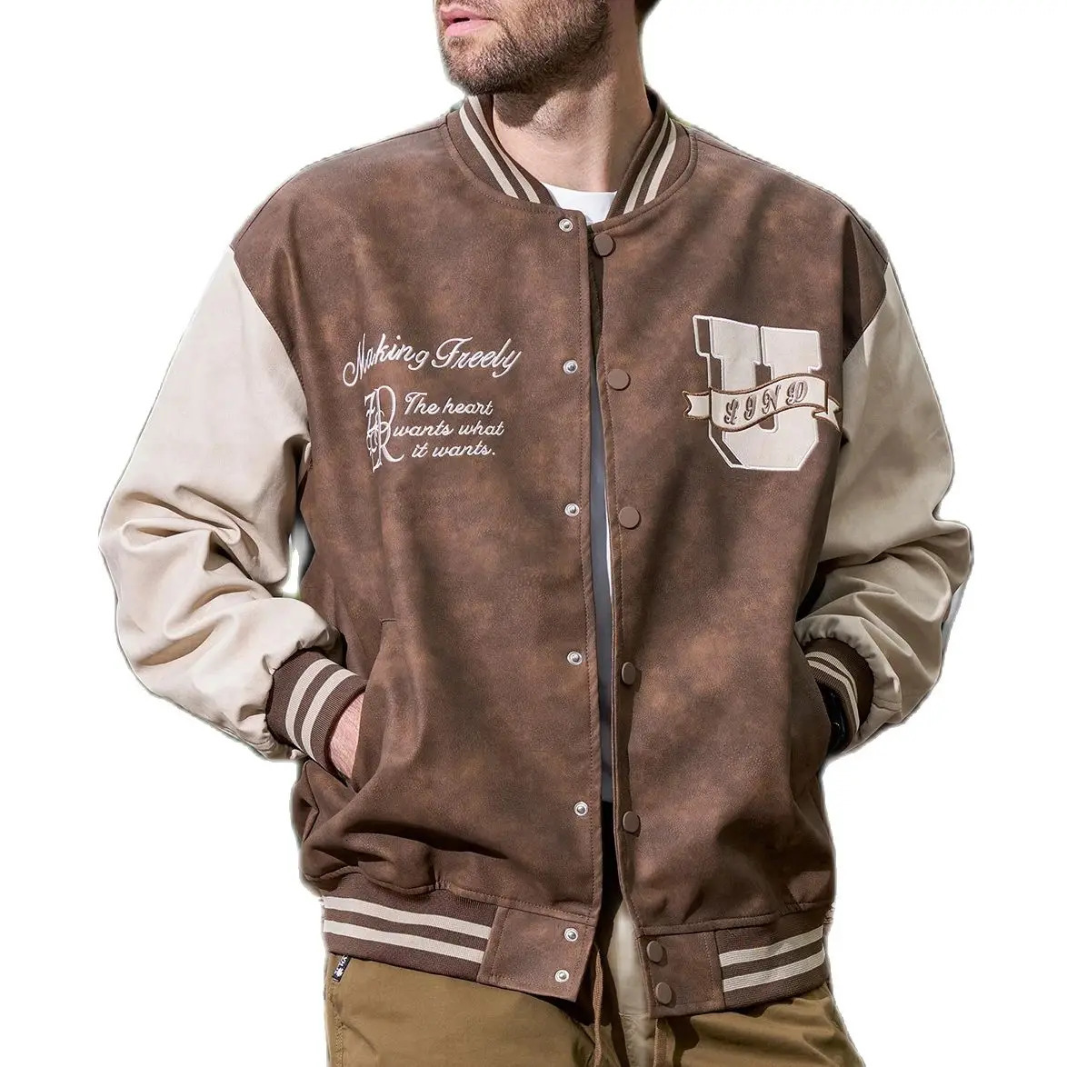 Mens Leather Varsity Jackets Brown Loose Vintage Motorcycle Coats CLUBLetter y Boomber For Fall winter 250730