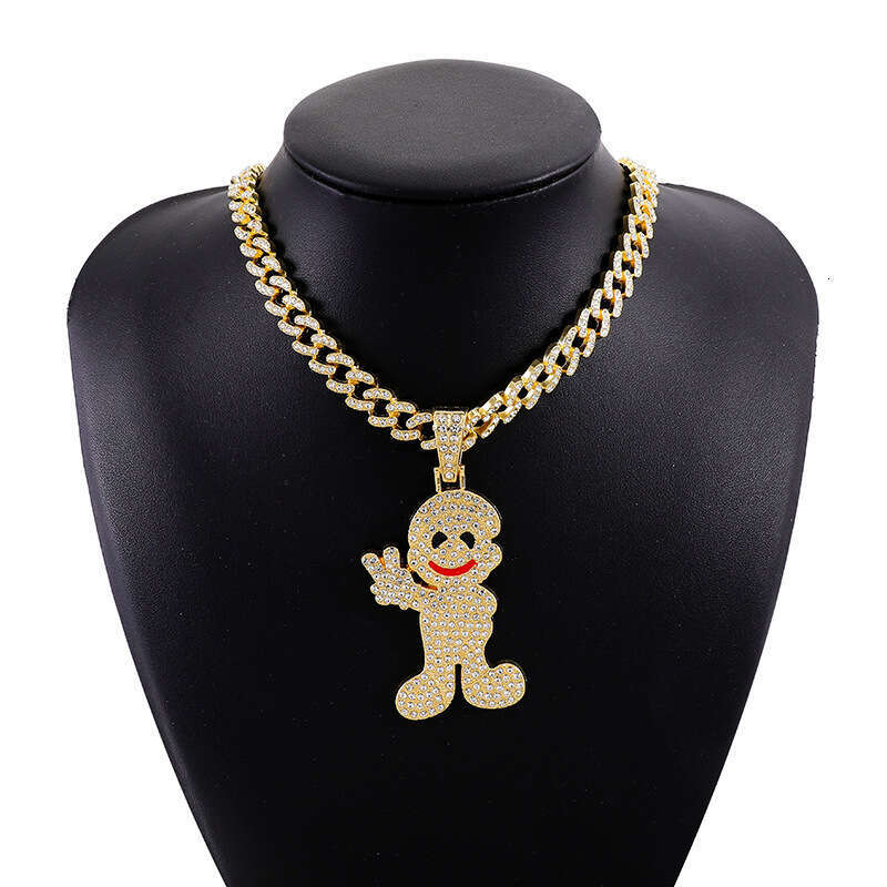 New Full Small Figure Biye Pendant Creative Personality Hip-Hop Style Alloy Inlaid Dia Cuban Chain