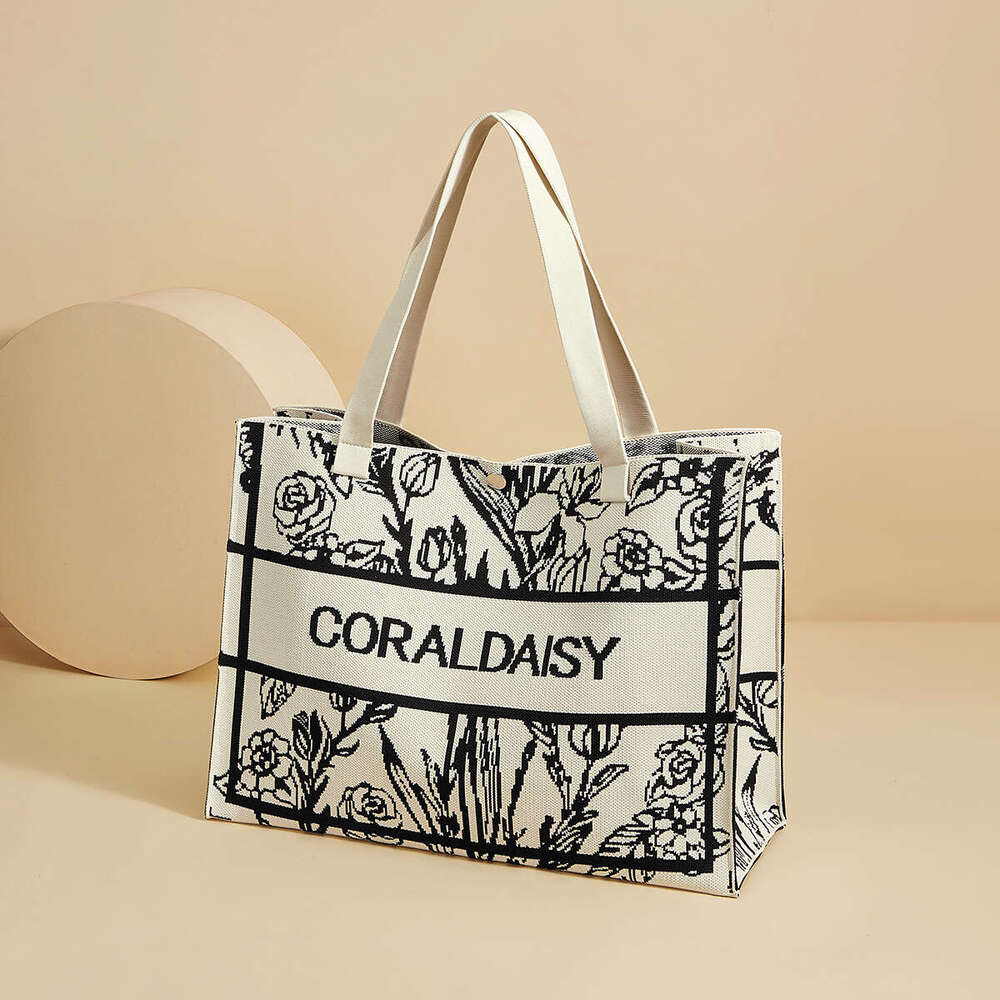 Large Capacity Printed Tote Canvas Fashion Versatile Handbag Elegant Commuter Shoulder Underarm Women's Bag