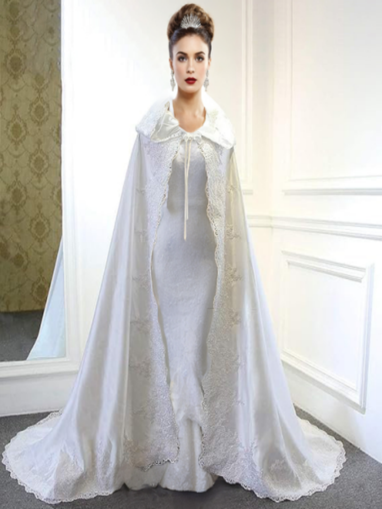 Luxury New Wedding Customized Wraps Shawl Capes Long Train Lace Edge With Hood Appliques Bridal Cloaks Custom Made Jackets