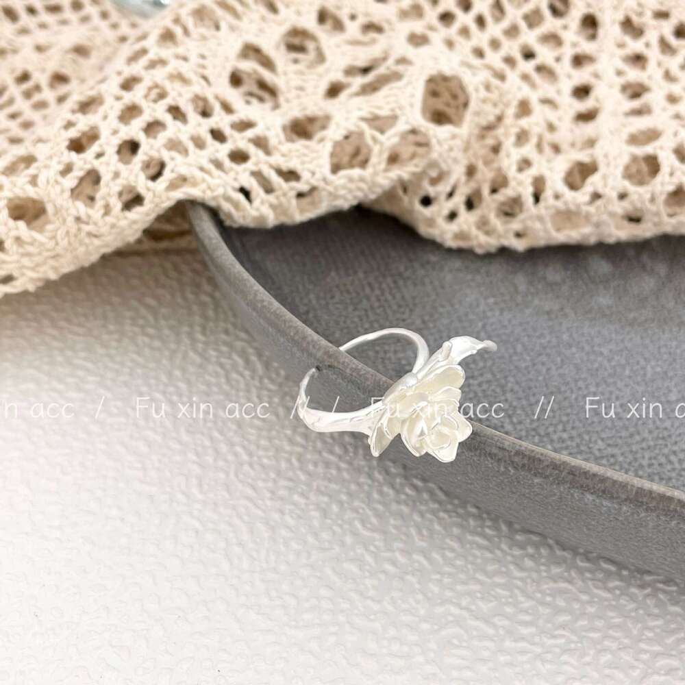 Winding Open Ring for Women, Exquisite Versatile Blooming White Lotus Earrings, Light Luxury Niche High-end Jewelry e85