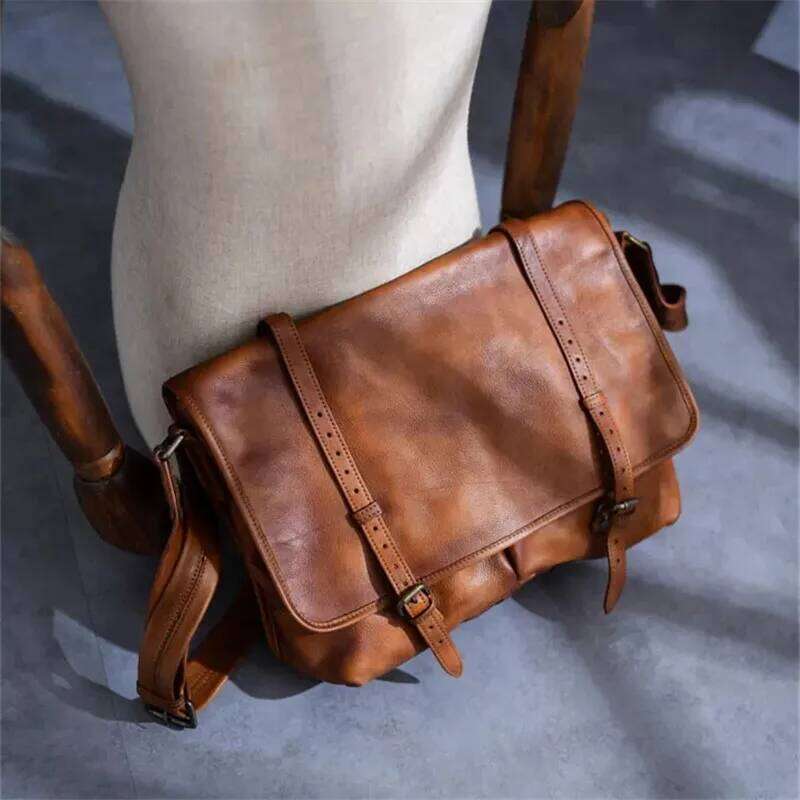 Organizers designers handmade vintage genuine leather men's large-capacity messenger real cowhide work crossbody bag OLOEY