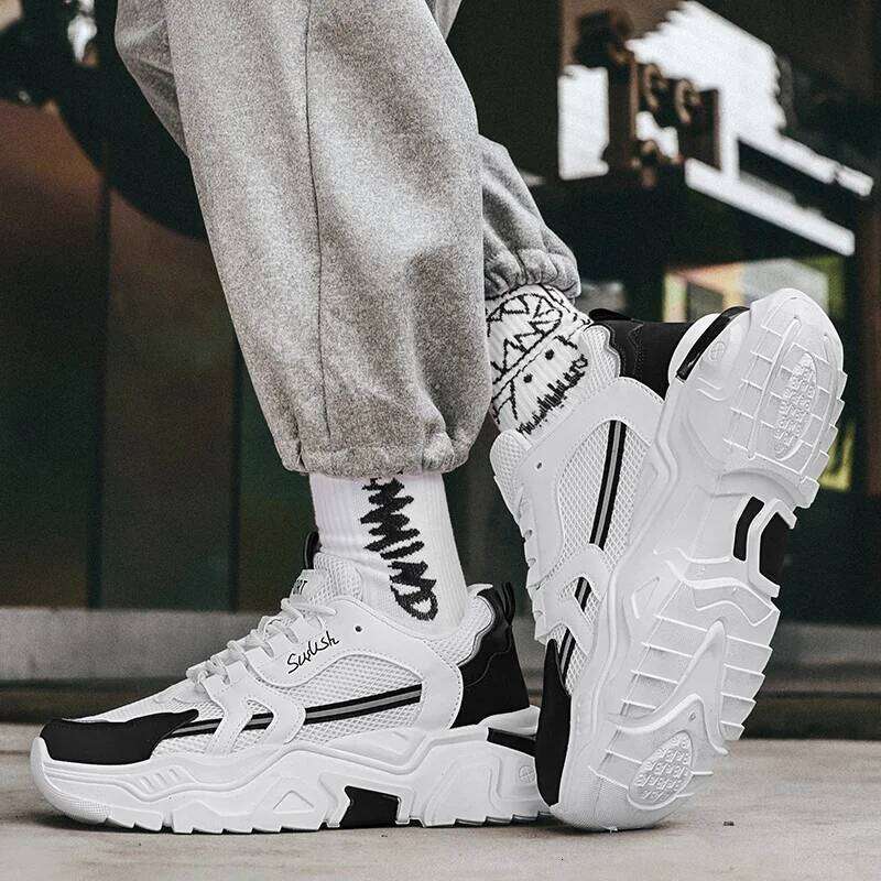 Men's thick casual mesh panel summer breathable soft soled running outdoor fashion sports shoes male sneakers