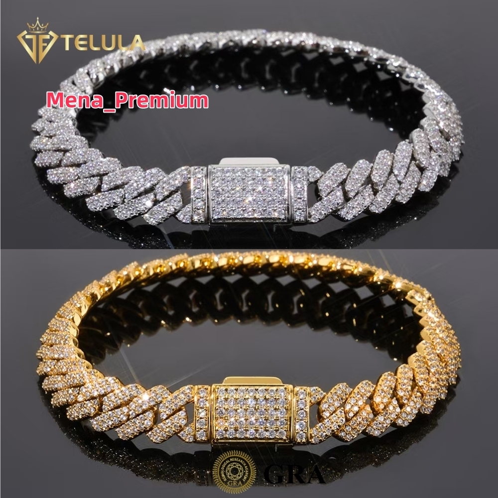 Moissanite 14 MM Miami Cuban Link Bracelet Unisex 925 Silver Jewellery Hip Hop Cuban Link Bracelet Moissanite Chain