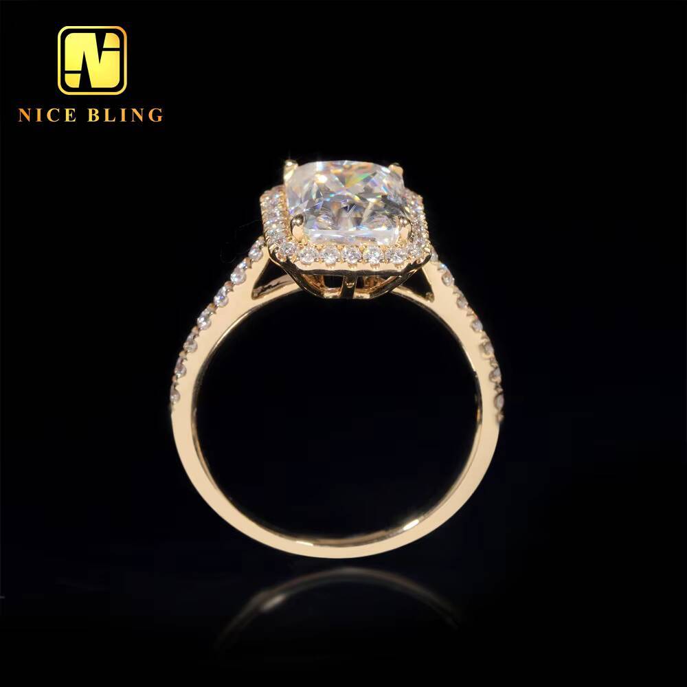14K Solid Yellow Gold Diamonds Cluster Radiant Cut Design VVS Moissanite Diamond Engagement Wedding Ring