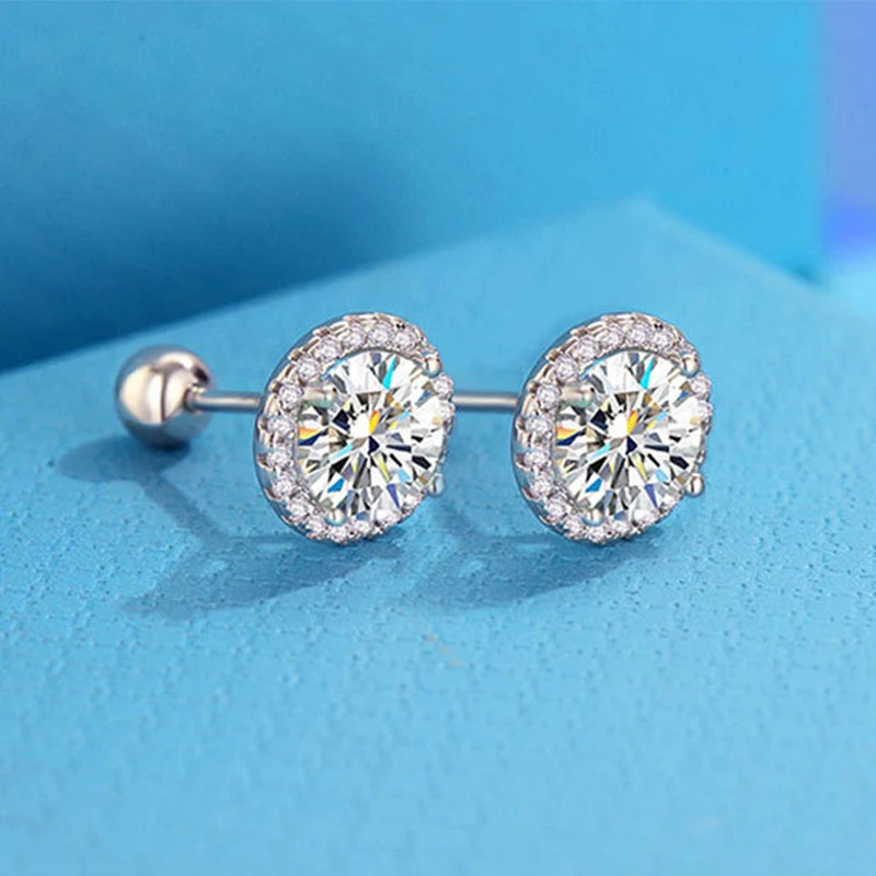 MT 1ct *2 D Color Round Moissanite Screw Earring For Women Wedding Fine Jewelry S925 Sterling Silver Moissanite Earrings Gift