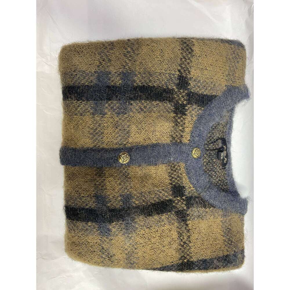 Ethereal MD 2025 Massidutti Spring New Style Of Casual Chic Brown Plaid Knitted Cardigan Open Jacket 250728