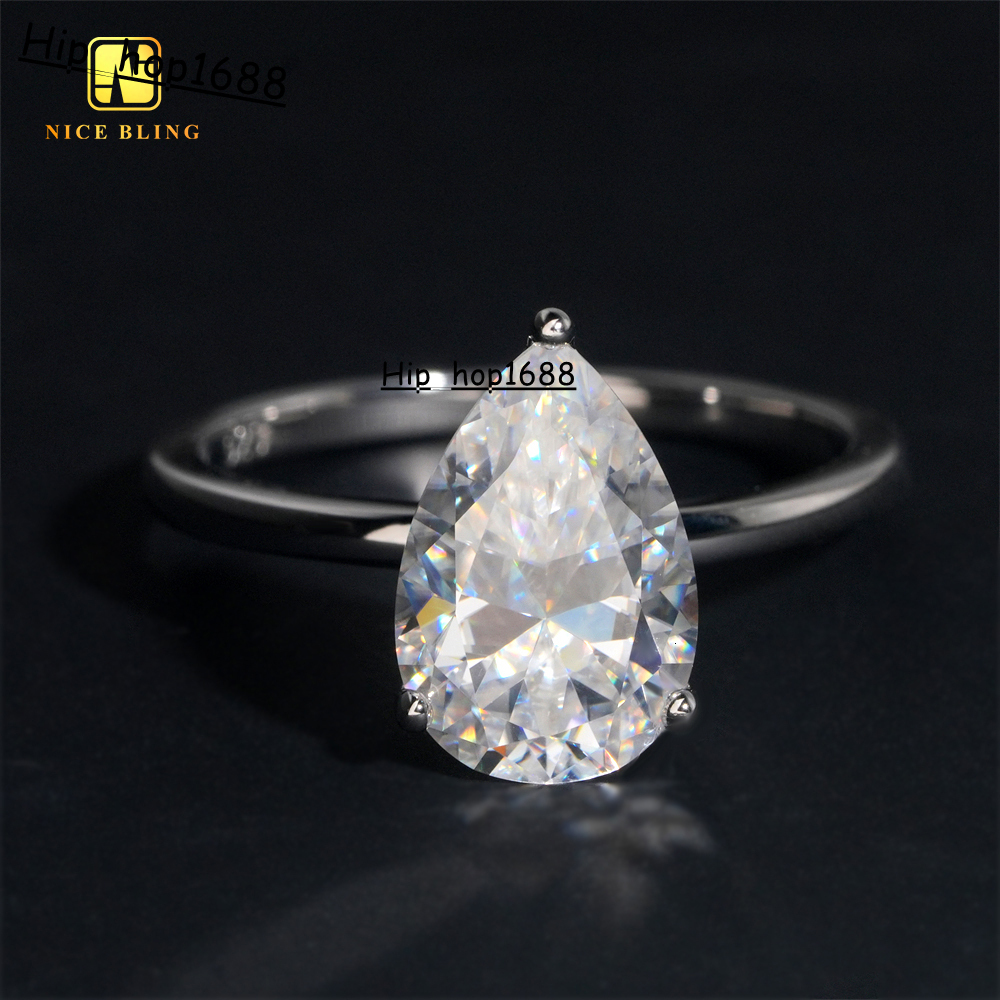 Big VVS Moissanite Diamond 4CT Fashion Jewelry Pear Cut Wedding Ring 925 Sterling Silver Rings Jewelry Engagement Ring for Women