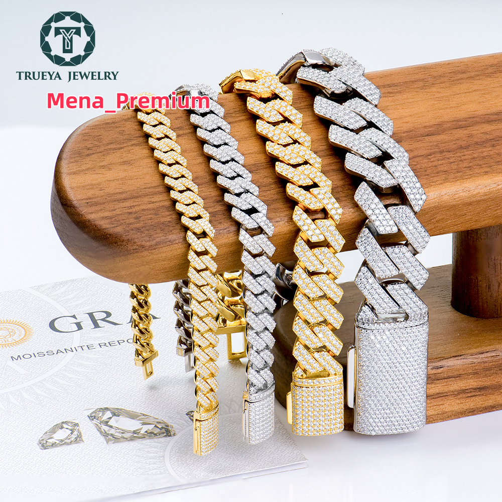 Wholesale Luxury 18k Gold Plate Silver 925 Gra Jewelry 8-20mm Men Ice Vvs Diamond Mossanite Moissanite Cuban Link Chain Bracelet