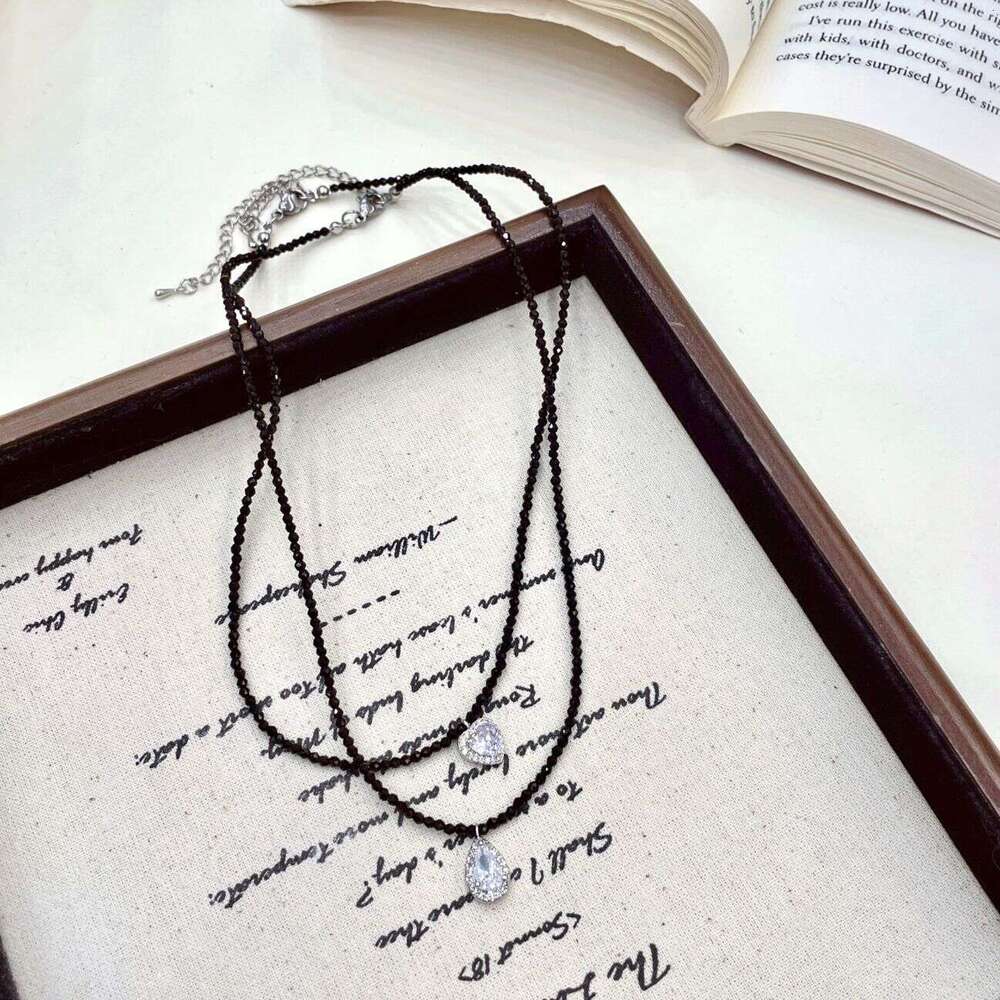 Black Bead Obsidian Necklace Accessory Light Niche High-End Versatile Simple Collarbone Chain Sweet Cool Choker for Women 98a