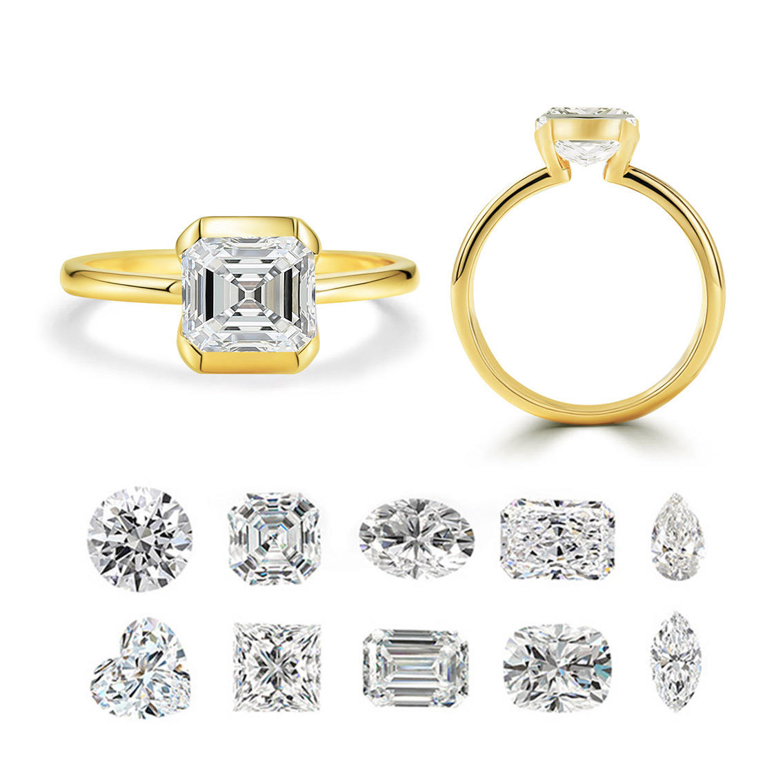 Customized 18K Gold 1CT DEF VS VVS Asscher Cut IGI Certified Lab Grown Diamonds Jewelry Rings