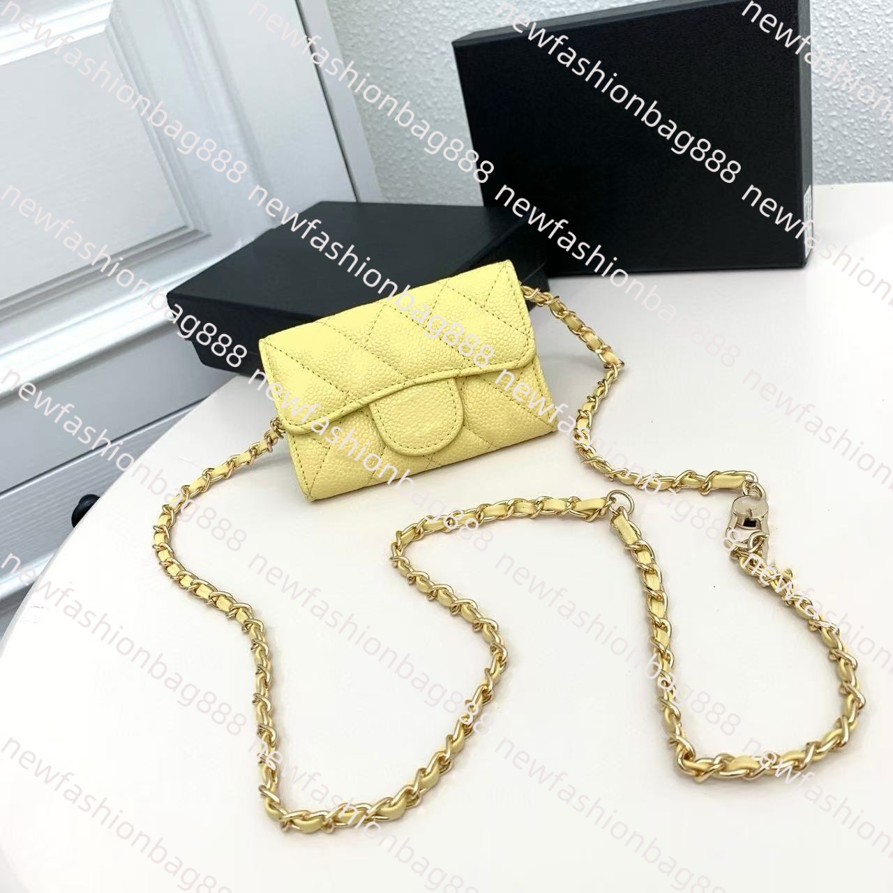high quality Sheepskin Chain Bag Full Leather Lipstick Bag Coin bag Caviar Cowskin leather wallet for women mini wallet 10x6.7cm mini coin purse with box