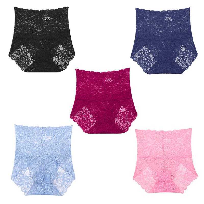 5pcs Floral Sexy Lace Women Panties High Waisted Breathable Scallop Trim Stretch Ladies Briefs Comfortable Female Intimates 250715