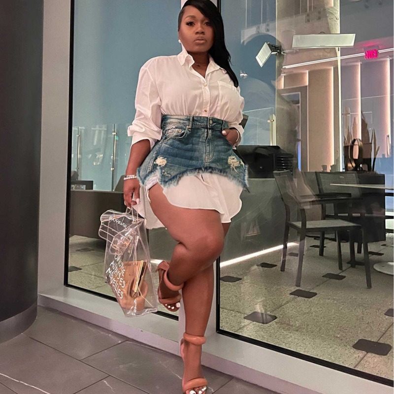 Women Denim Dress Designer New Fashion Spring Fall Combination Dress Fashion Slim Cute Dress Two piece Suits Plus Size S-XXL