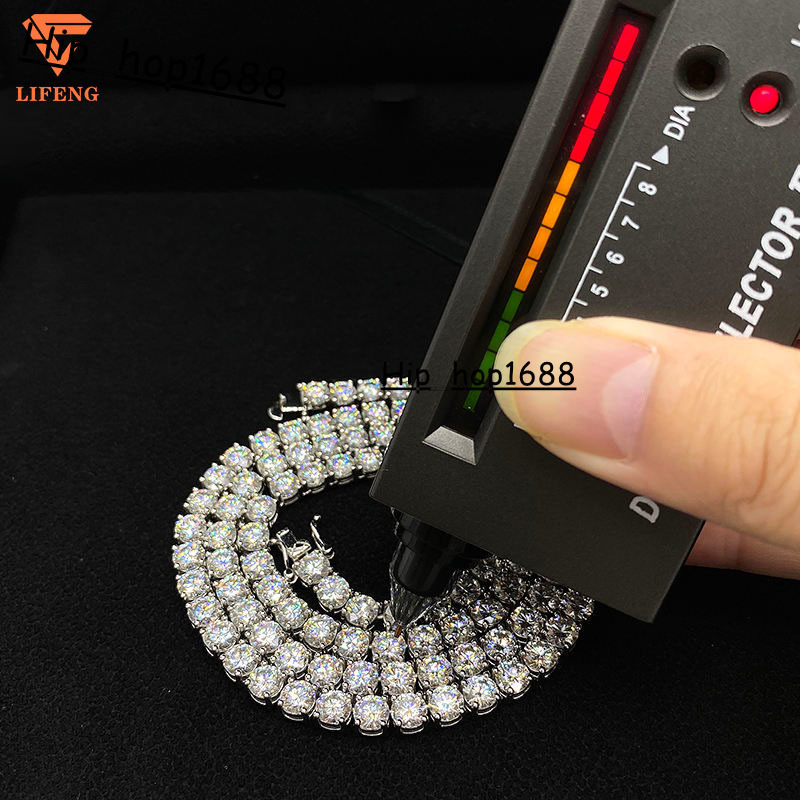 Iced Out Hip Hop Jewelry 3mm 4mm 5mm 6mm 8mm VVS Moissanite Tennis Ball Chain Round Shape Diamond 925 Silver Tennis Necklace