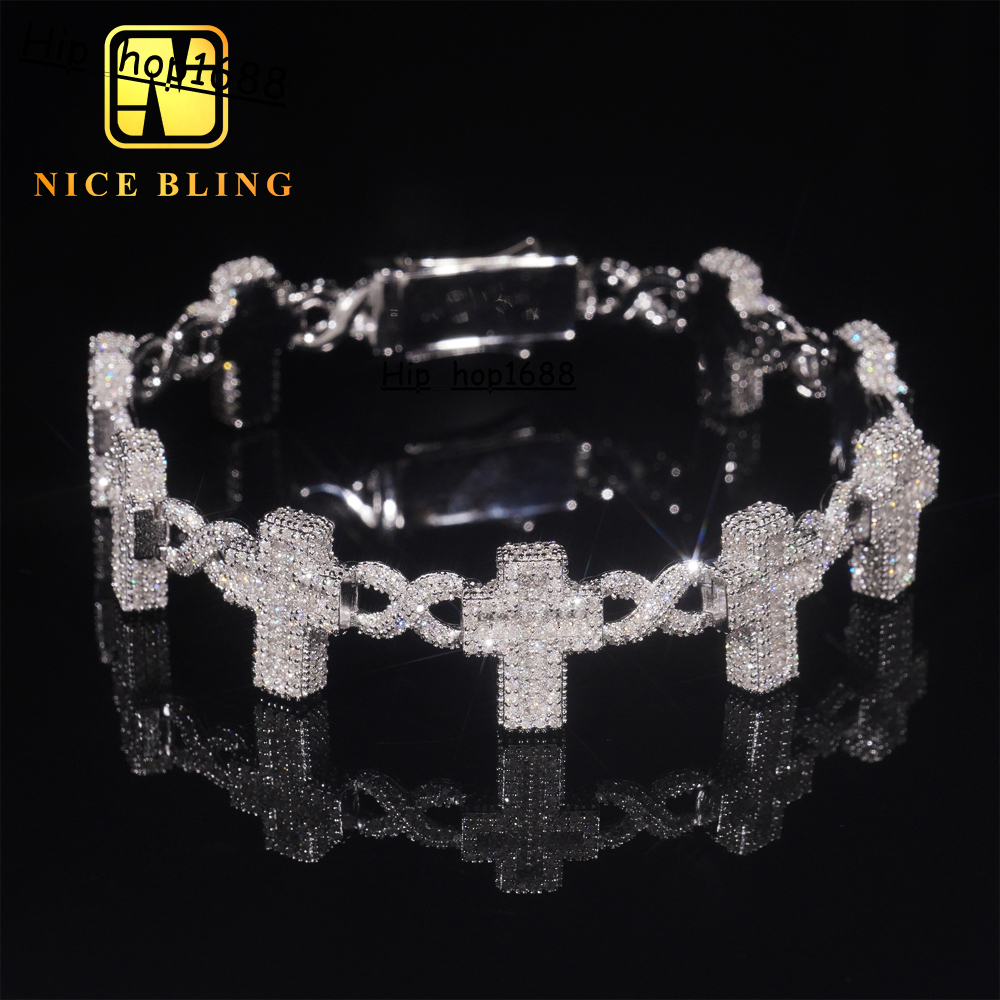 Hot Selling Pass Diamond Tester 925 Sterling Silver Moissanite Cross Cuban Link Chain Mens Cuban Bracelet