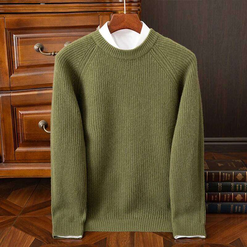 100% Merino Wool Thickening Sweater Men O-Neck Raglan Pullover Autumn Winter Smart Casual Jumper Cashmere Long Sleeve Top MDNG