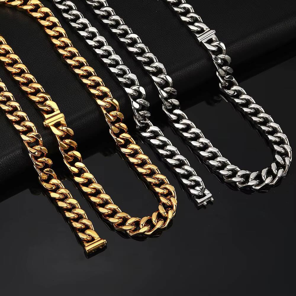NUOYA Hip Hop High Polish Stainless Steel Chain 18K Gold Plated Cuban Link Chain Necklace Men Jewelry Cuban Link