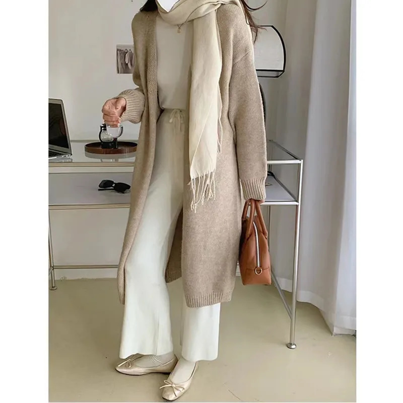 HELIAR Knitted Long Cardigan Sweater Coat Thicken Warm Loose VNeck Casual Office Jacket For Women Fall Winter 250730