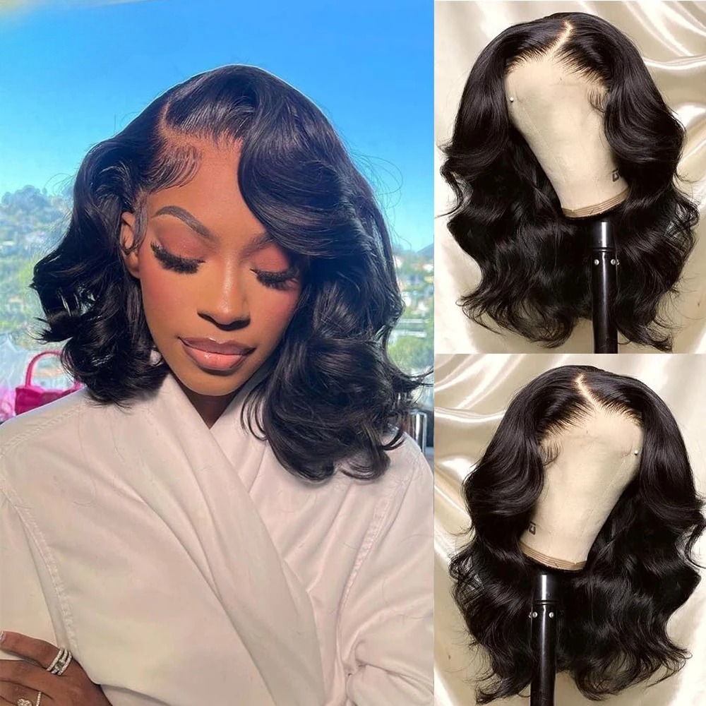 250% Density Body Wave Wear And Go Glueless Human Hair Wigs Bob Wigs For Women Ready To Wear Synthetic Pre Cut Lace Front Wig Human Hair