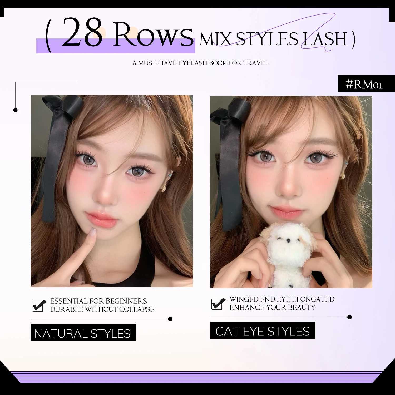 RNNEYA Natural DIY Cluster Lashes Book Mixed Tray Fake Lashes Soft Cross Natural Look Individual Eyelashes Extension Makeup Z250730