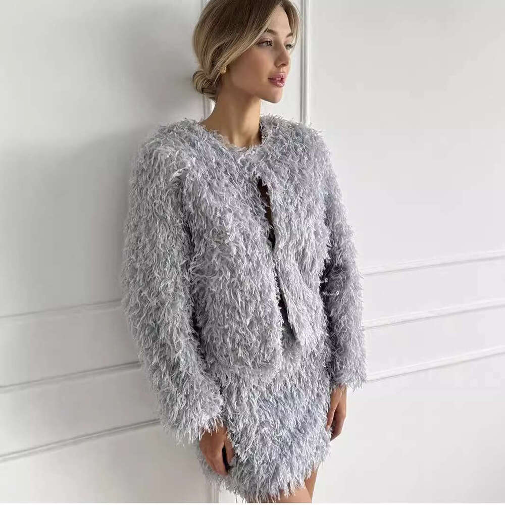 Autumn Winter New Tassel Suit Women's Style Versatile Korean Elegant Coat Top + Skirt B5