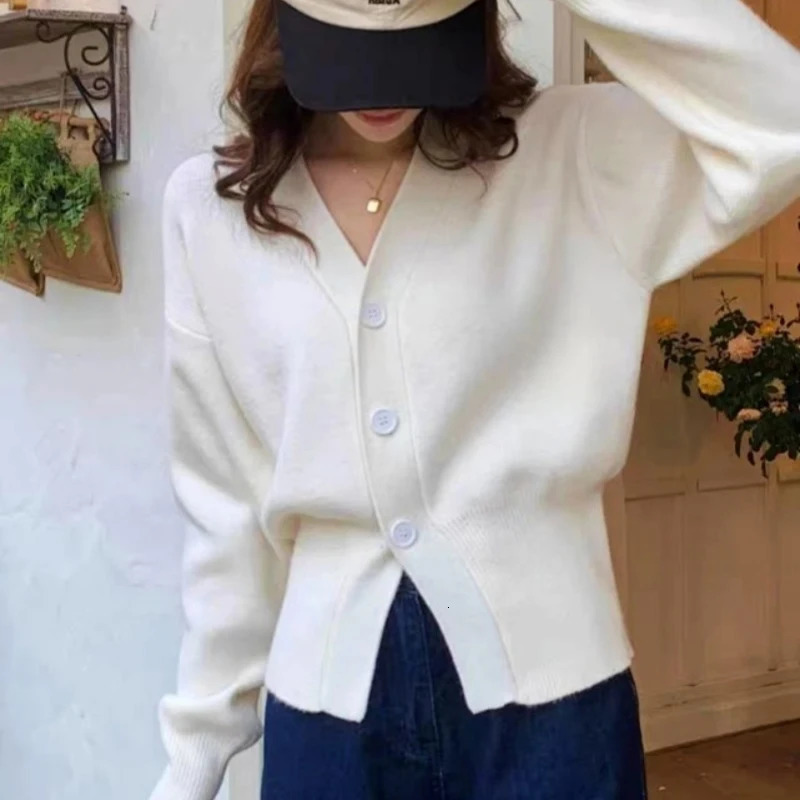 Fashion Elegant Cardigan Knitted Women Sweater V Neck Long Sleeve Casual Cardigans Autumn Winter Slim Fit Coats Clothes 250730