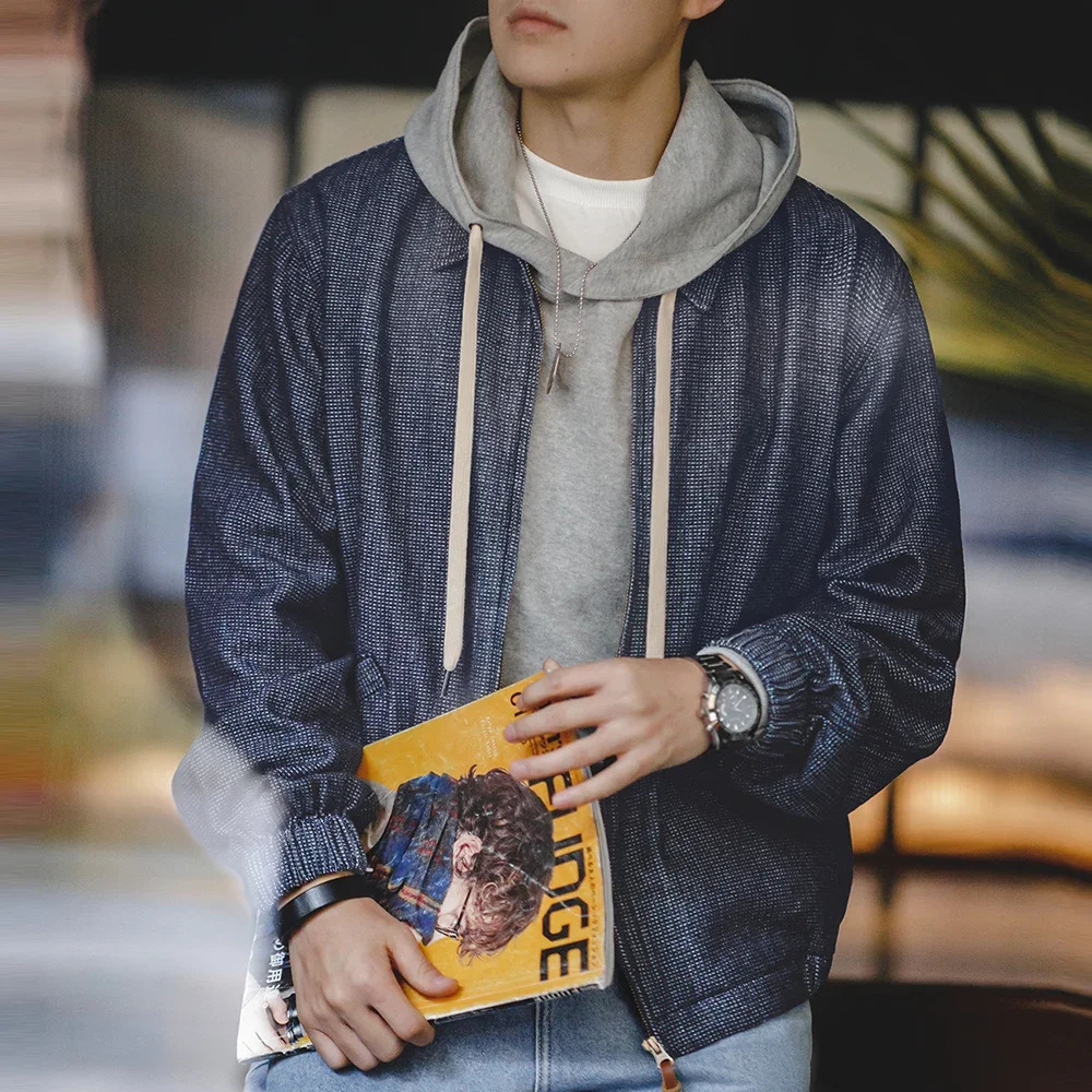 Maden Vintage Denim Jacket Loose Fit Lapel Zipper for Mens Spring and Autumn Fashion Short Blue Versatile Coats 250730