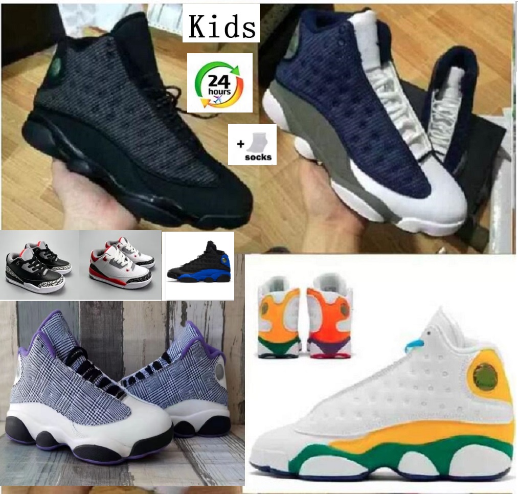 Big kids basketball shoes 3s 13s 5s 4s 11s Designer Shoes Rare Black Cat Black White Cement Metallic Reimagined Pure Money Grape Thunder Boys Girls sneakers Kids shoes