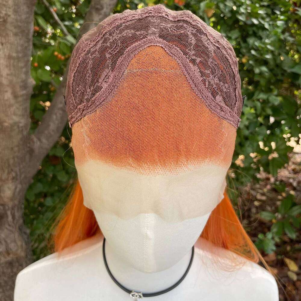 Light Orange Long Straight 13X4 Synthetic Lace Front For Women 26 Inch Glueless Wig Half Hand Tied 150% Density Medium Cap
