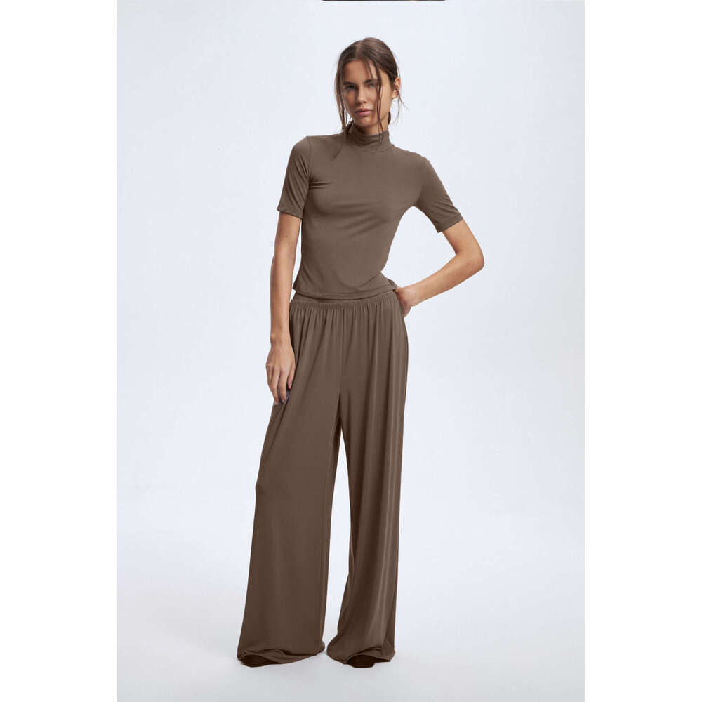 Spring Summer New Modal Suit For Women Soft Comfortable Round Neck Short Sleeve Top + Cuffed Pants B5