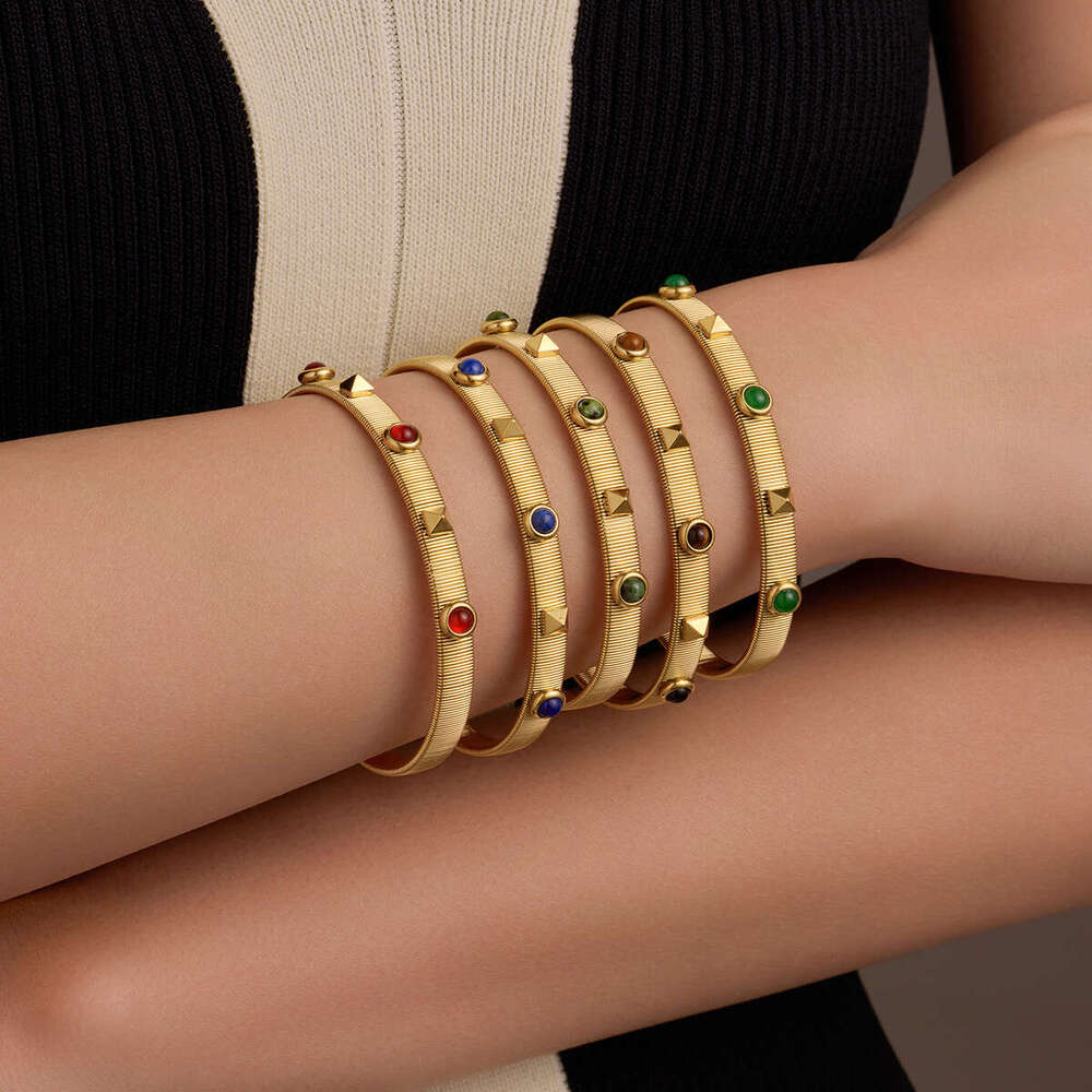 High-End Jewelry Women's Gold with Cat's Eye Stone Stainless Steel Bracelet for Women