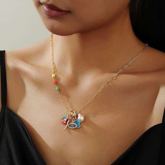 OZON Devil's Eye Geometric Metal Pendant for Women Fashion Star and Moon Enamel Necklace