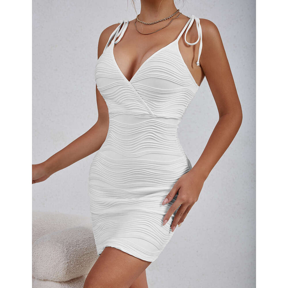 New Women's Fashion Water Ripple V-Neck Strap Sexy Dress B5