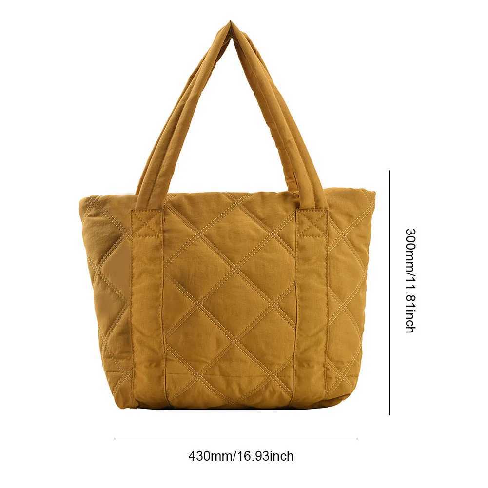 Ladies Diamond Lat Bag Large Capacity Padding Top Handle Bag Solid Color Quilted Padded Bag Stylish Shopping Bag Y250730