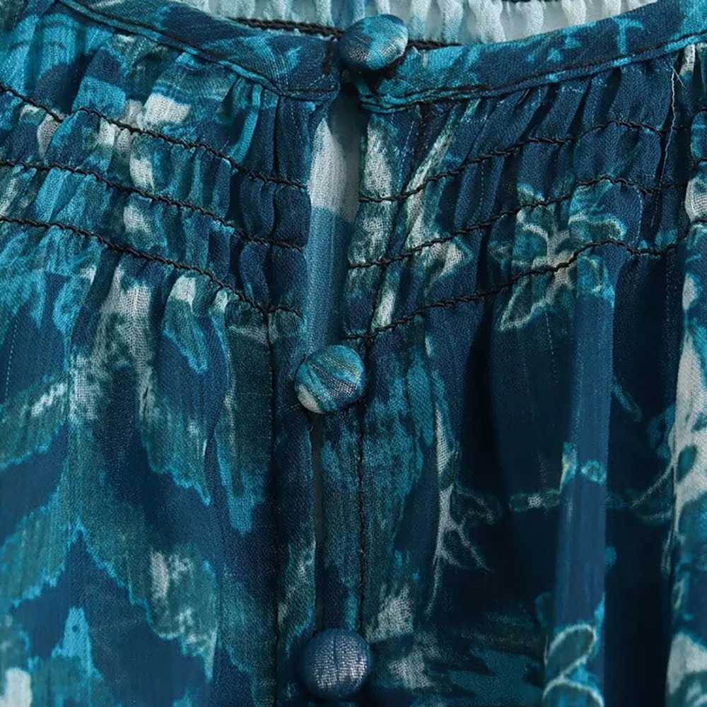 Women Long Skirt Set Casual Sleeve Print Shirts High Waist Slim AnkleLength Skirts 250730