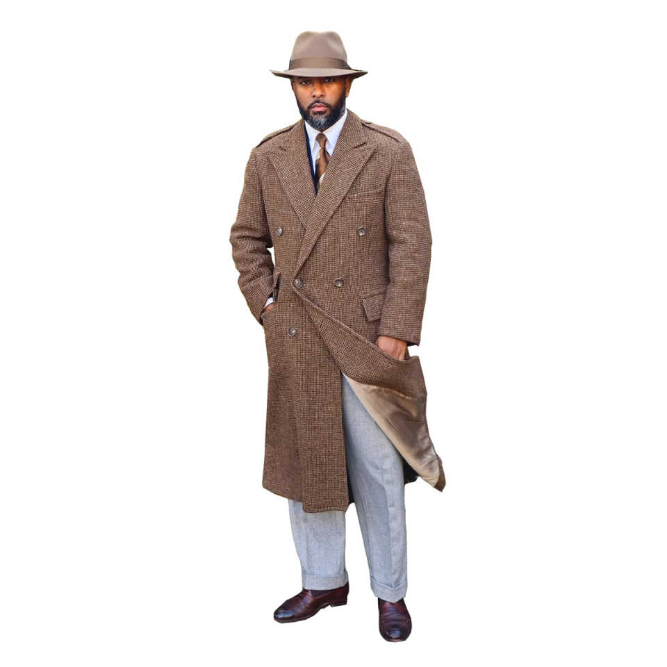 Handsome One Piece Formal Men Suits Wedding Tuxedos Wool Long Coat Men Jacket Double Breasted With Peaked Lapel Blazer Business Custom Made